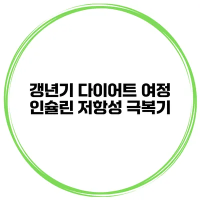 갱년기 다이어트 여정 인슐린 저항성 극복기