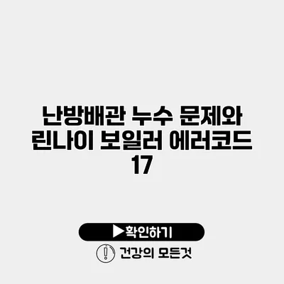 난방배관 누수 문제와 린나이 보일러 에러코드 17